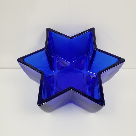 Heavy Blue Glass 6-Point Star Deep 7” Dish - Picture 1 of 5